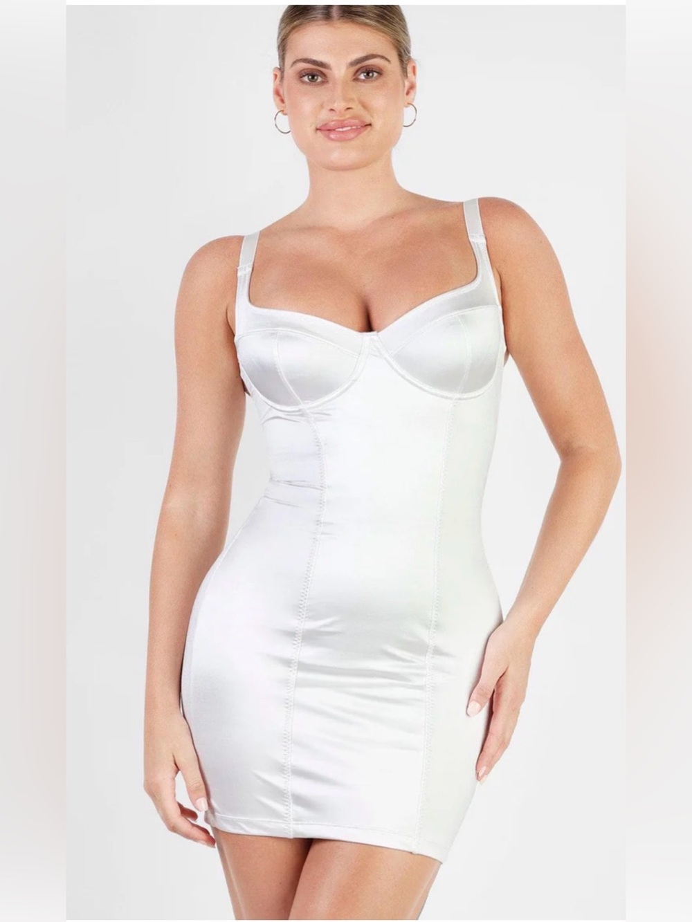 Satin Cream Shaping Slip Dress with Underwire Support
